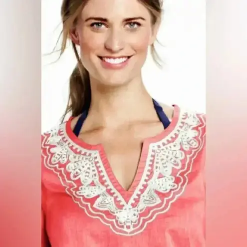 Lands' End Lands’ End Orange Sherbet Cotton Embroidered Swimsuit Coverup Size M Medium