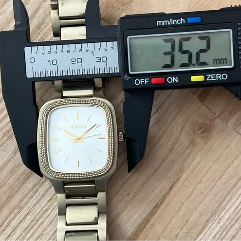 Nixon Novel The Shelley Watch Silver Rectangular Dial Gold-Tone Bracelet Markers