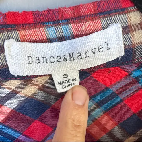 Dance & Marvel Red Plaid Distressed Destroyed Flannel Tunic Dress Jacket Small
