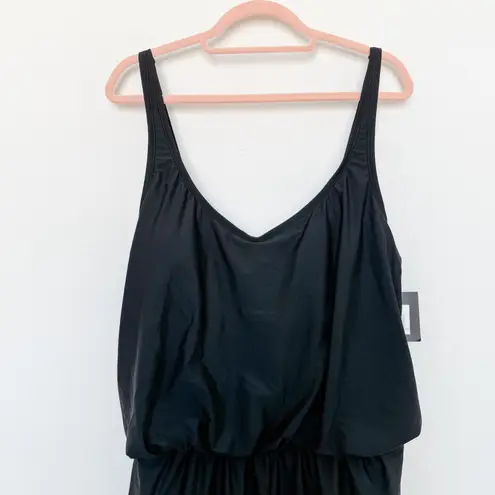 Ellen Tracy NWT One Piece Swim Romper Black Size 12 Black Classic Resort Beach