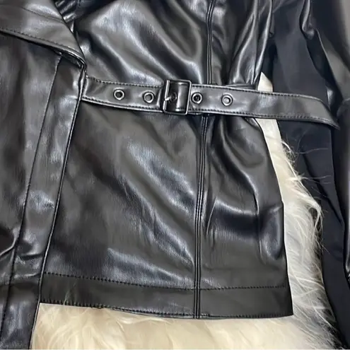 Draped Faux Ponte Black Leather Moto Jacket Asymmetrical for Women Small