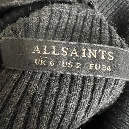 AllSaints Sweater Dress Bernt Open Shoulder Dark Gray Knit Cotton Size 2