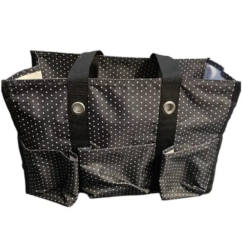 Thirty One Zip Top Organizing Utility Tote Small 15" Ditty Dot Polka Dot 31 ZOUT Black