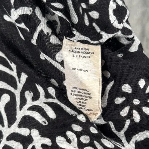 Soft Surroundings Sleeveless Blouse Tunic M Black White Rayon Boho Floral Print