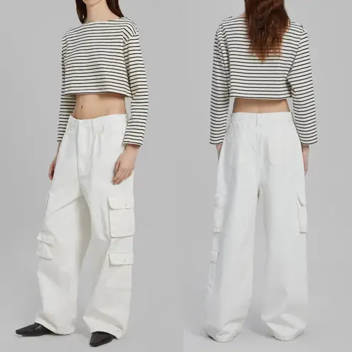 The Frankie Shop Hailey Denim Oversized Cargo Pants in White Size Small White