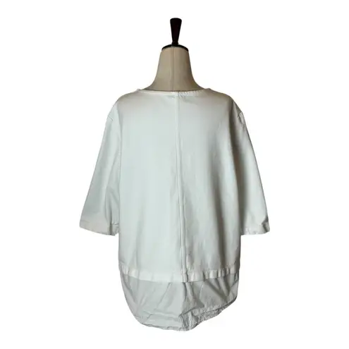 COS Shirt Women Large White Cotton Half Sleeve Mixed Fabric Shirttail Hem Top