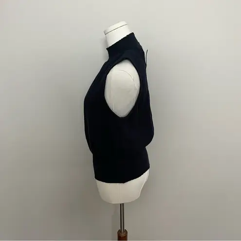 Sundays  Top Gauze Cropped Mock Neckline Smocked Waist Quiet Luxury Navy Blue