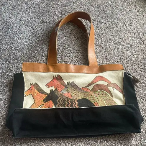 Laurel Busch vintage native horse canvas tote leather straps