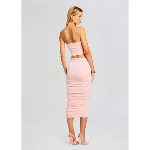 SER.O.YA Julia Midi Skirt in Powder Pink Small New Womens Stretchy Ruched
