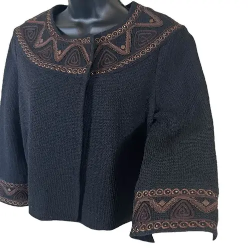 St. John Knits Couture Caviar Black Brown Cord Sequin Blazer Jacket