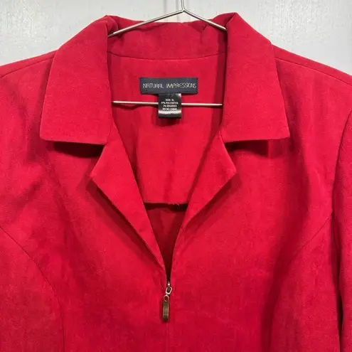 Red Faux Suede Zip Front Cut Out Flower Hem Blazer by Natural Impressions Size XL