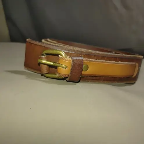 Leather Belt Ann Taylor Loft Brown Brass Buckle Size 36 Medium Genuine Leather