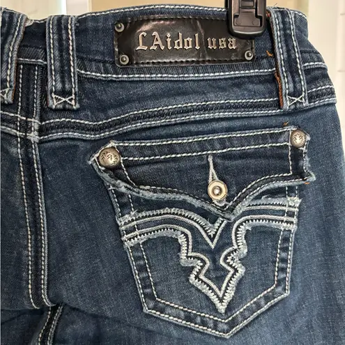 L.A. Idol Dark Blue Boot Cut Jeans, Wide Stitching, Flap Pockets, 9 Size undefined