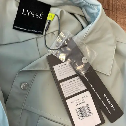 Lysse Womens Oversized Solid Button Down Short Sleeve Shirt Mint XS NWT