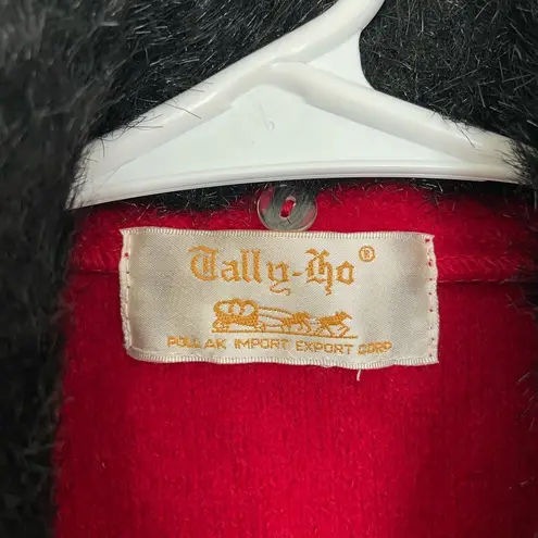 Vintage Tally Ho women’s vest 100% wool faux fur collar zip red fashion Size M