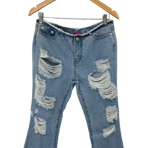 Edikted Y2k Flared Ripped Jeans Light Wash Denim Raw Hem Waist Womens Medium