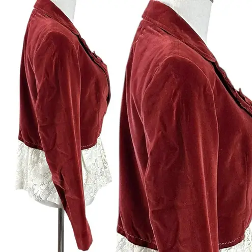 Vintage 70s Velvet Lace Reworked Whimsical Dainty Jacket Size Small Brown