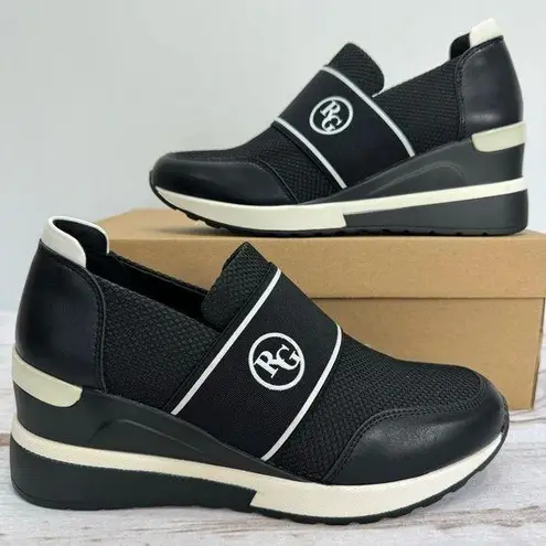 NEW Renato Garini Italy Midnight Moon Black Wedge Slip On Sneakers Size 36/5.5