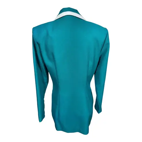Habit Vintage Habits Teal Blazer White Trim Single Button Mod Colorblock Women's S USA