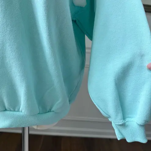 Vintage 80s Fashion Force Mint Green Teddy Bear Mock Neck Sweatshirt S