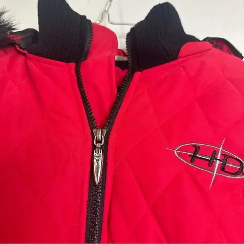 Harley Davidson Womens Small Red Black Quilted Down Feather Jacket Logo Biker