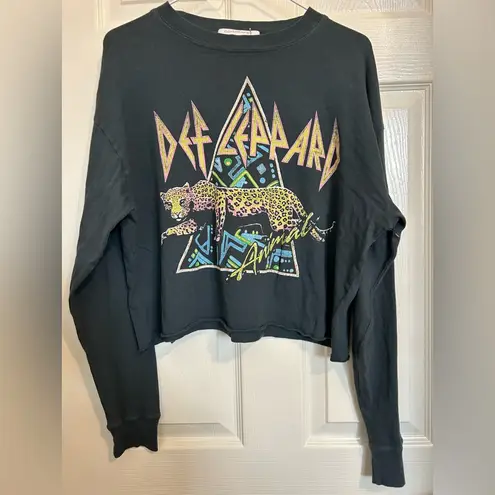 Daydreamer New  long sleeve crop gray Def Leppard Animal Graphic T oversized XS