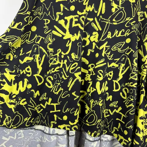 Ali Miles Tunic Top Women's L Black Yellow Graffiti Print Retro Relax Blouse Art Size L