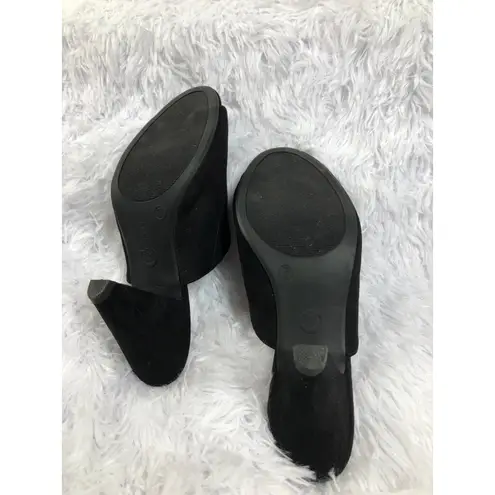 Cest. 1946 Women’s Black Suede Mule Sandals Cone Heel 3” Size 7 Peep Toe Slip on
