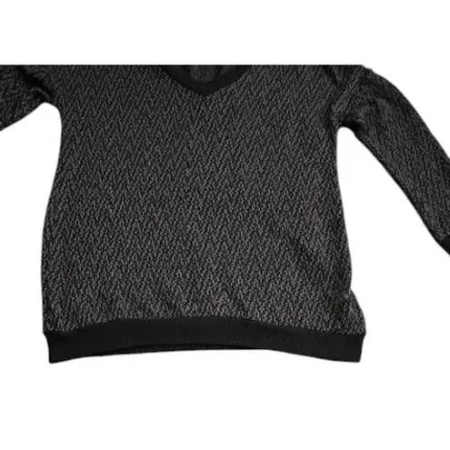Modern Dark V Neck Sweater XS Black Gray Knit Slightly Sheer Edgy Urban Autumn