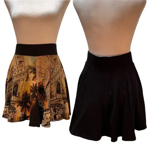 5ifth Degree Black Graphic Historic Hollywood Print Mini Circle Skirt Size Large