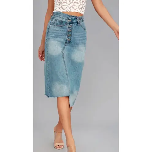 Evidnt Los Angeles Denim Skirt Womens 27 Blue Distressed Raw Hem Jean Skirt