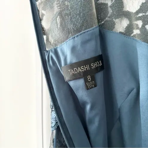 Tadashi Shoji Teal Sequin Illusion Sheath Knee Length Pailette Cocktail Dress 8