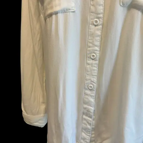 Alexander Jordan Womens White Long Roll Tab Sleeve Blouse Size L Rayon Preppy Size L