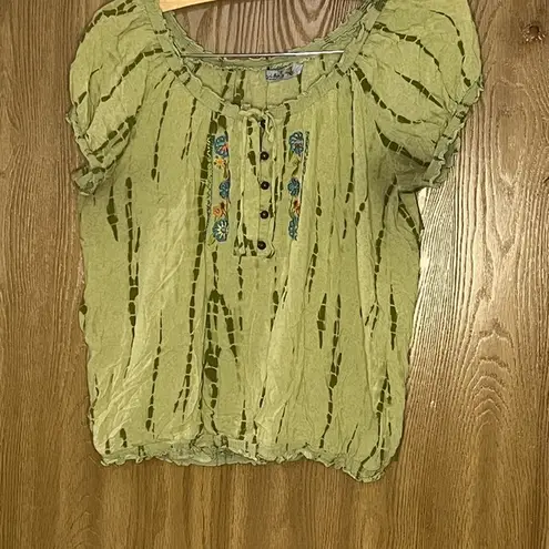 Vanity Green Puff Sleeve Ruched Blouse Size M