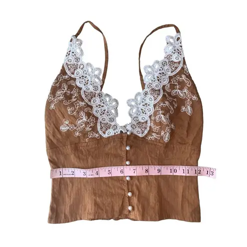 Free People  Lace Stevie Cami With Pearl Buttons