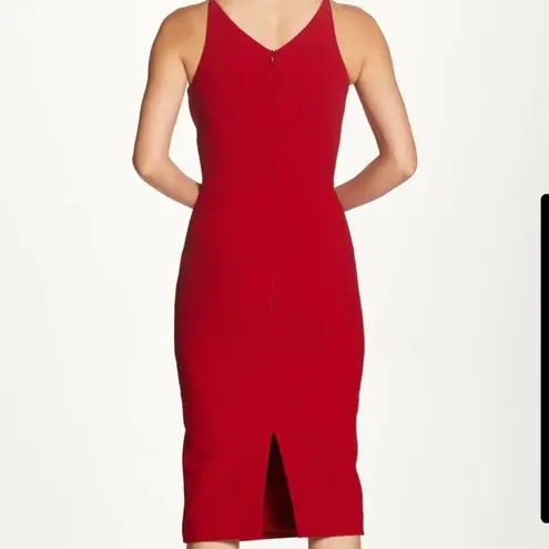 Dress the Population Lyla V-Neck Sleeveless Crepe Sheath Pencil Dress Garnet XS