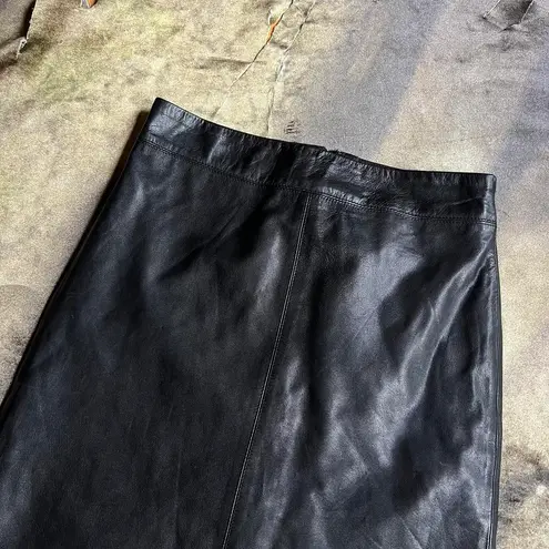 BCBG Black Leather Midi Skirt