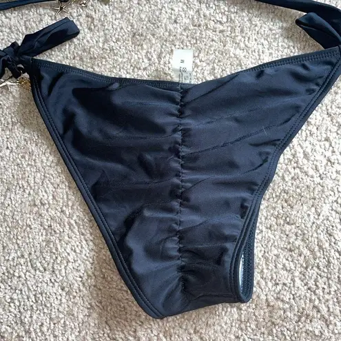 Black Bikini with Gold Chain Accents bling gem pieces size medium scrunch butt