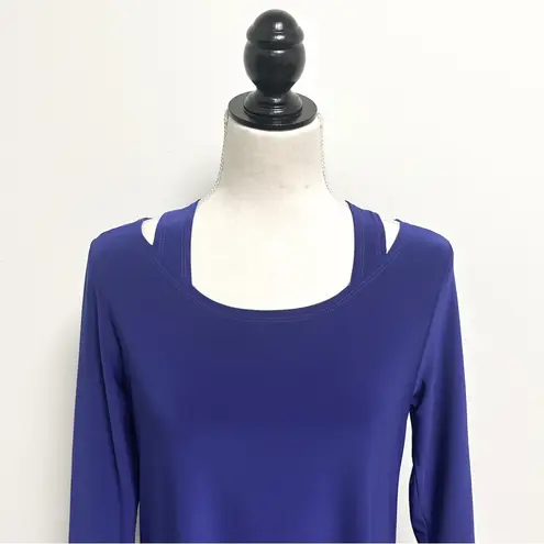 Clara Sun Woo Indigo Blue Cut Out Collarbone 3/4 Sleeve Rounded Hem Tunic XS