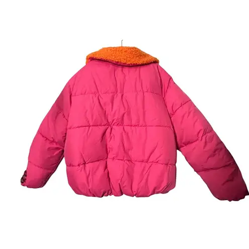 Urban Outfitters NEW UO Duckie Faux Shearling Collar Puffer Jacket Pink Soft Girl Barbiecore Lg