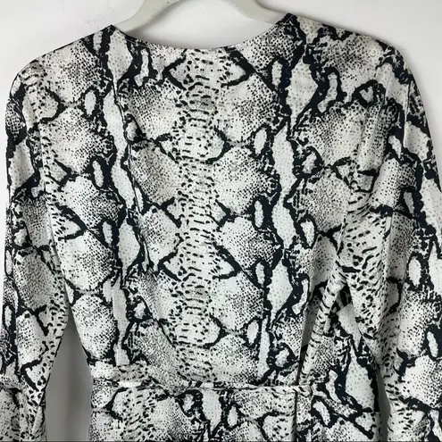 525 America Satin Snakeskin Print Wrap Dress Sz Medium Ruffle Bell Sleeve