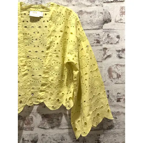 Anthropologie WOMENS ONE SIZE Maeve Cropped Navy Eyelet Boho Kimono yellow