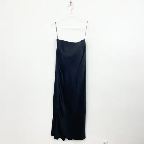 Michelle Mason Black Silk Strapless Midi Dress