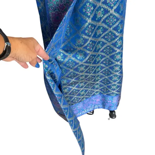 Oscar de la Renta 1960's 1970s Sapphire-Blue Metallic Silk-Brocade Gown Size 6/8