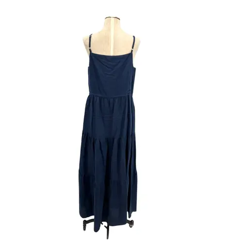 J. McLaughlin Ruth Squareneck Maxi Dress Button Front Linen Navy Blue Medium - Image 9