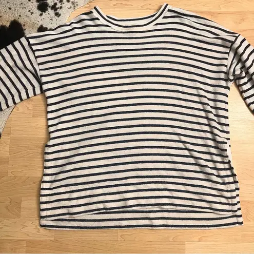 Aerie  Desert Navy White Terry Striped Sweater‎ Size M Oversized Side Slits