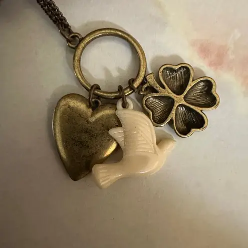 Dove Heart,  and clover charm Necklace