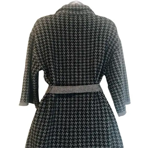 Chiara mente S wool blend longline houndstooth belted cardigan coat Gray