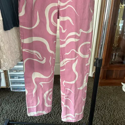 Cotton On Loose Straight Pink and White Jeans with a Zebra-Like Pattern