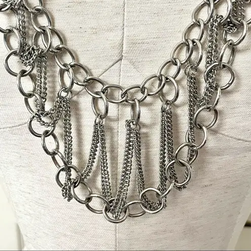 Long silver chain statement necklace
